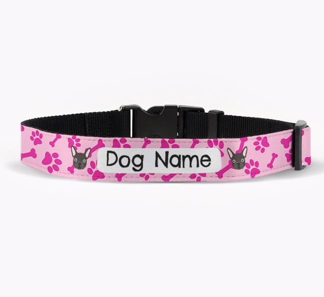 Personalised Fabric Collar with Bone and Paw Pattern and {breedFullName} Icon